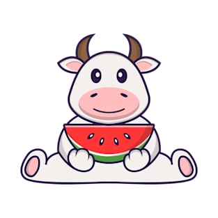 Cute cow eating watermelon. T-Shirt