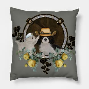 Cute little puppy friends with hat Pillow