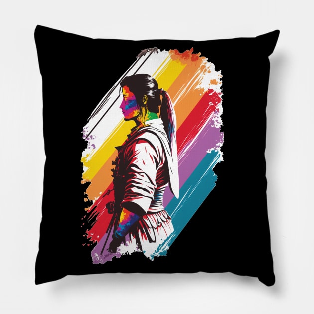 Rainbow Karate Fighter - Martial Arts Pride Pillow by RailoImage