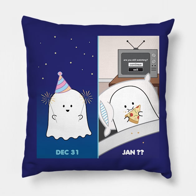 Gordie the Ghost (Dec 31 vs Jan) | by queenie's cards Pillow by queenie's cards