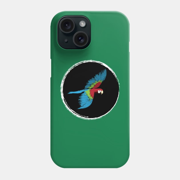 Artwork of Scarlet Macaw Parrot in Flight II Phone Case by JDHegemann