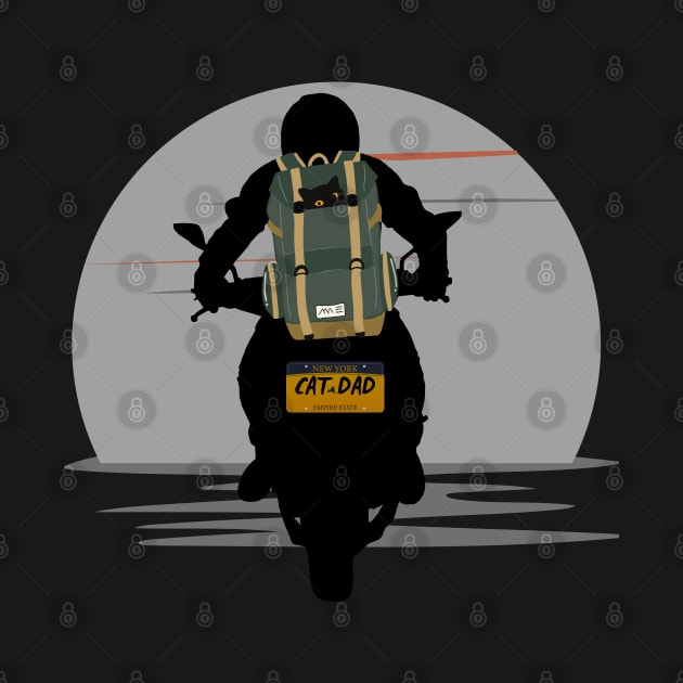 CAT DAD MOONLIGHT CAT IN A BACKPACK MOTORCYCLE RIDE by DAZu