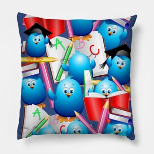 Back to School Cute Blue Birds Pillow