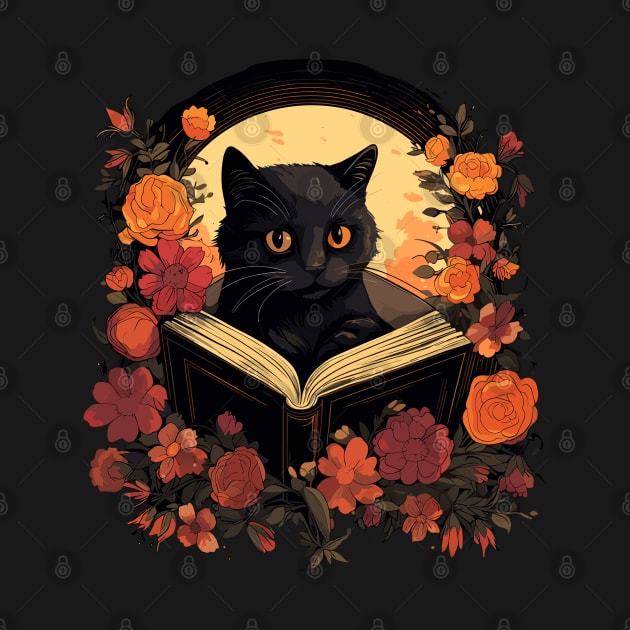 Floral Black Cat And Book Catshirt by VisionDesigner