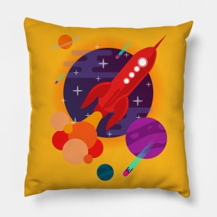 Red Rocket ship exploring space Pillow