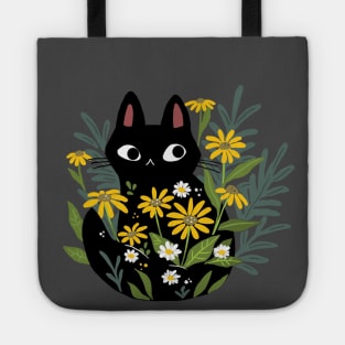 Black Cat In The Flowers Tote