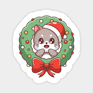 Cute cats with a christmas wreath for winter Magnet