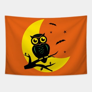 Halloween Cute Retro Vintage Owl and Moon Tapestry