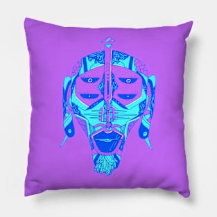 Blue African Mask No 11 Pillow