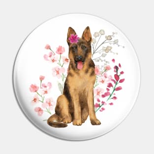 Floral German Shepherd Pin