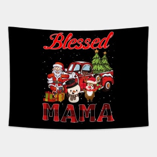Blessed Mama Red Plaid Christmas Tapestry