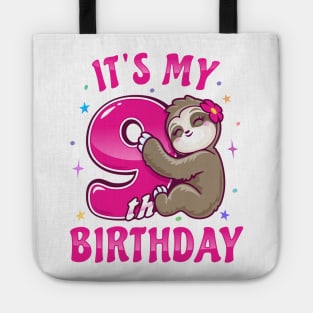 ''It's My 9th Birthday'' Girls Sloth Pink Tote