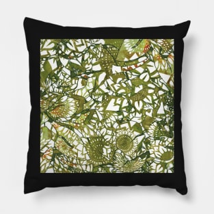 Green and White Flower Doodle - Digitally Illustrated Flower Pattern for Home Decor, Clothing Fabric, Curtains, Bedding, Pillows, Upholstery, Phone Cases and Stationary Pillow