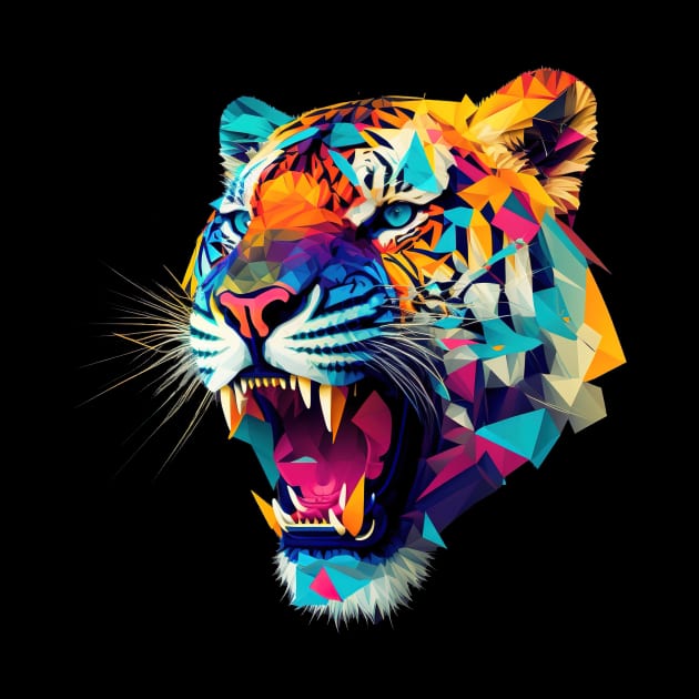 Roaring Polygon Tiger | Colorful Animal Art by Trippinink