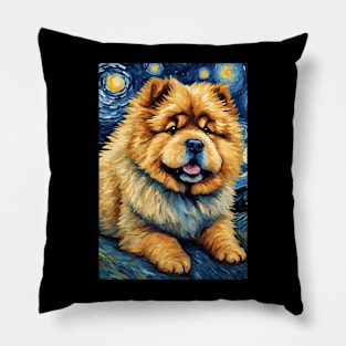 Chow Chow Dog Breed Painting in a Van Gogh Starry Night Art Style Pillow