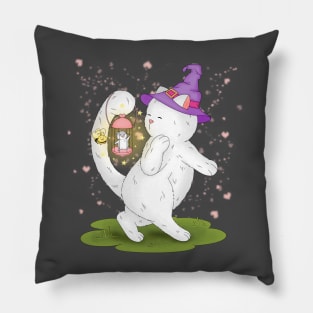 White Cat Dancing With A Cute Hamster Pillow