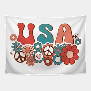 american groovy flower 4th july America retro patriotic USA Tapestry