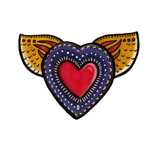 Sacred Heart with wings - Mexican Milagro style doodle T-Shirt