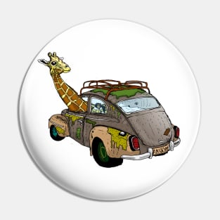 Giraffe in a volvo Pin