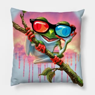 Cute Tree Froggy with 3D Glasses Hanging Out Pillow