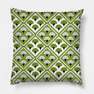 Art Deco Pattern no 81 - Green - Chinese Paper Fan Pattern Pillow