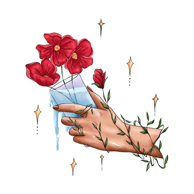 Aesthetic hand and red flowers by Nindy Po