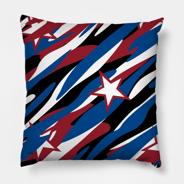 Patriotic Camouflage Red White and Blue with Stars American Pride Abstract Pattern Pillow by hobrath