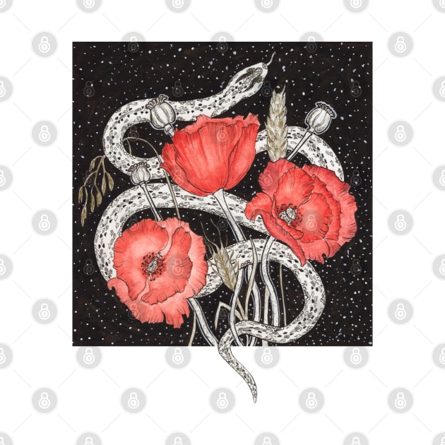 Demeter Symbols. Snake, Red Poppies and Cereals by paintingbetweenbooks