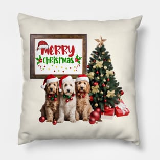 Three Doodle Dog Merry Christmas! Pillow