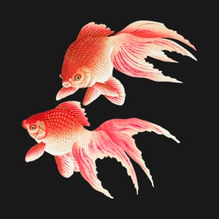 Vintage illustration of Two Gold Fish Japanese watercolor painting retro design T-Shirt