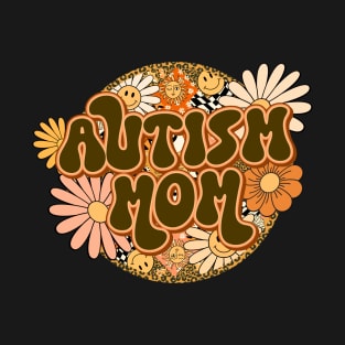 Autism Mom Retro Groovy Floral Leopard T-Shirt