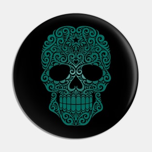 Teal Blue Swirling Sugar Skull Pin