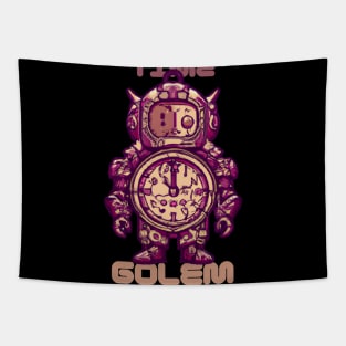 Time Golem, Funny Surreal Steampunk Alarm Clock Robot Tapestry