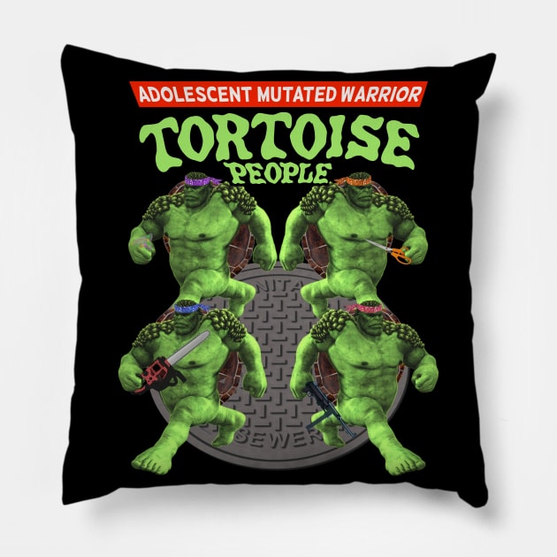 Adolescent Mutated Warrior Tortoise People - Off Brand Knock Off Parody Funny Comic Characters Pillow by blueversion