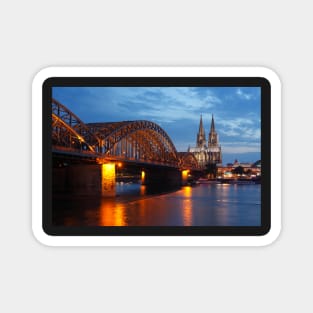 Cologne Cathedral, Dom, Hohenzollern Bridge, dusk, Cologne, Germany Magnet