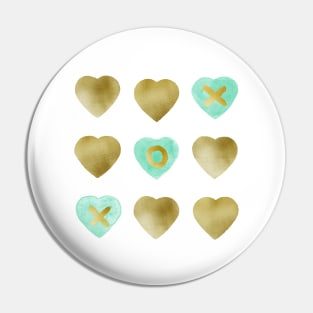 Tic tac toe hearts - mint and gold Pin