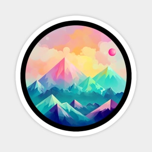 Mountain Sunset: Gradient Lowpoly Circle Art Magnet