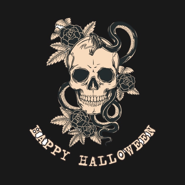 Happy Halloween skull and flowers fall oktober by WhiteTeeRepresent