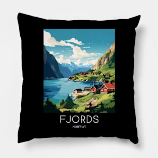 A Pop Art Travel Print of the Fjords - Norway Pillow