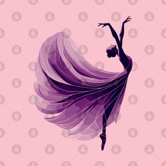 Beautiful ballerina in an elegant purple dress dancing. Vector illustration, tiptoe pose, ballet performer by Nora Liak