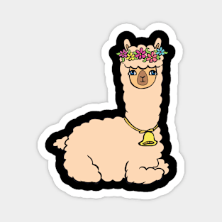 Alpaca with flowers and jingle bell. Magnet