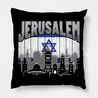 Jerusalem Israel Skyline Vintage Israeli Flag Pillow