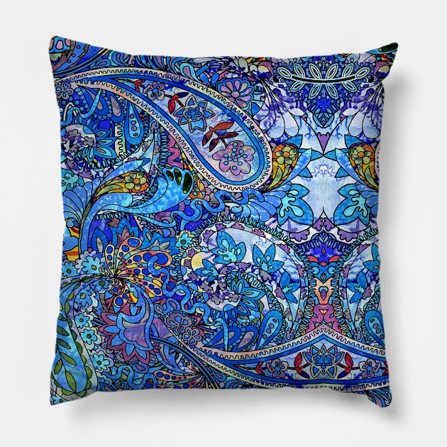 Blue Paisley Pillow by Zodiart