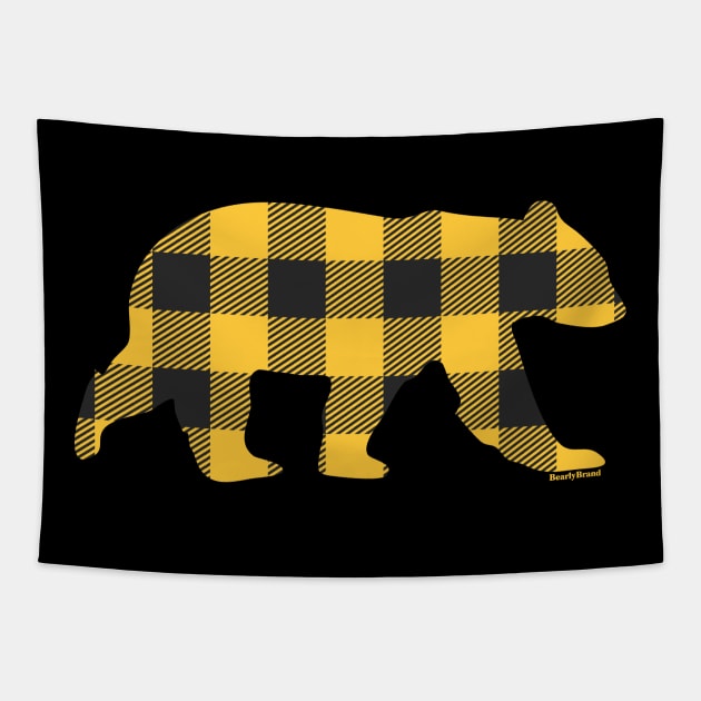 Gay Bear Yellow Buffalo Plaid Pattern | BearlyBrand Tapestry by The Bearly Brand