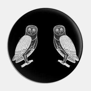 Barn Owls in Love - hand drawn nocturnal bird design Pin