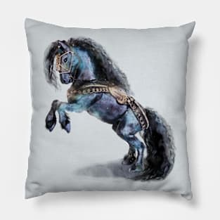 Friesian Black Stallion Horse Medieval Watercolor Pillow