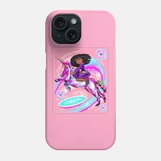 Curly hair Princess on a unicorn pony - black girl with curly afro hair on a horse. Black princess Phone Case