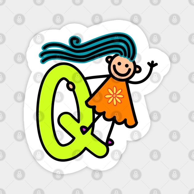 Letter Q for girls alphabet Kids Colorful Cartoon Character Magnet by funwithletters