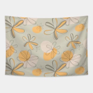 Yellow Cream Flower Line Tapestry