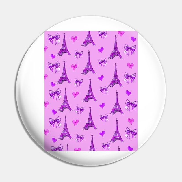 Girly Eiffel Tower Pattern in Watercolours Purple Background Pin by ArtInPi